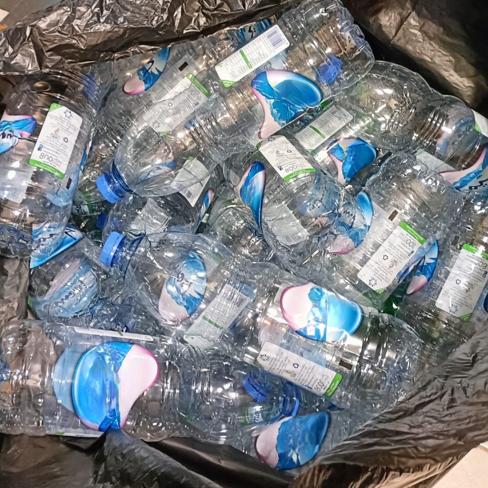 Plastic bottles in a recycling bag